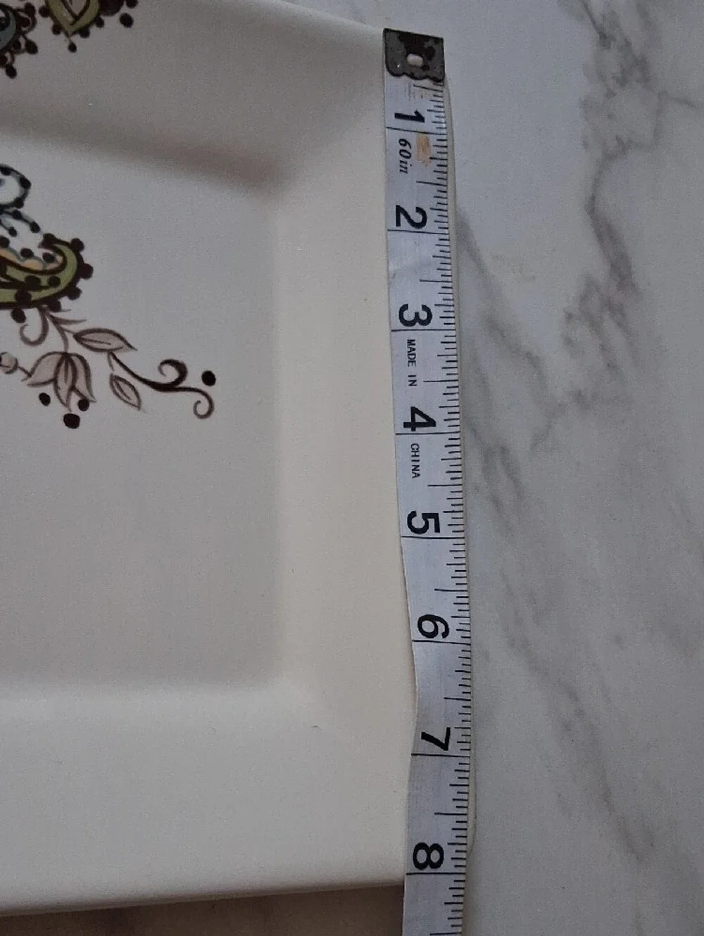 Gallery Square Salad Plate with Brown, Teal & Yellow Floral Motif 8x8